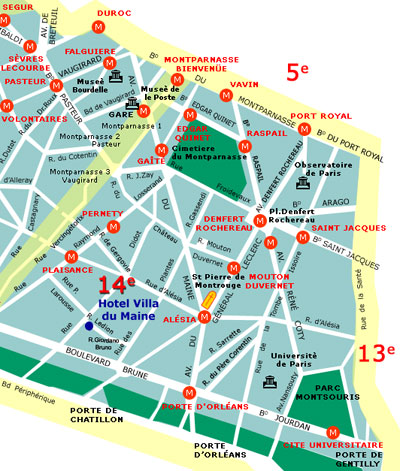 Hotel Villa du Maine Paris : Plan et accÃ¨s Ã  l'hÃ´tel. map 1